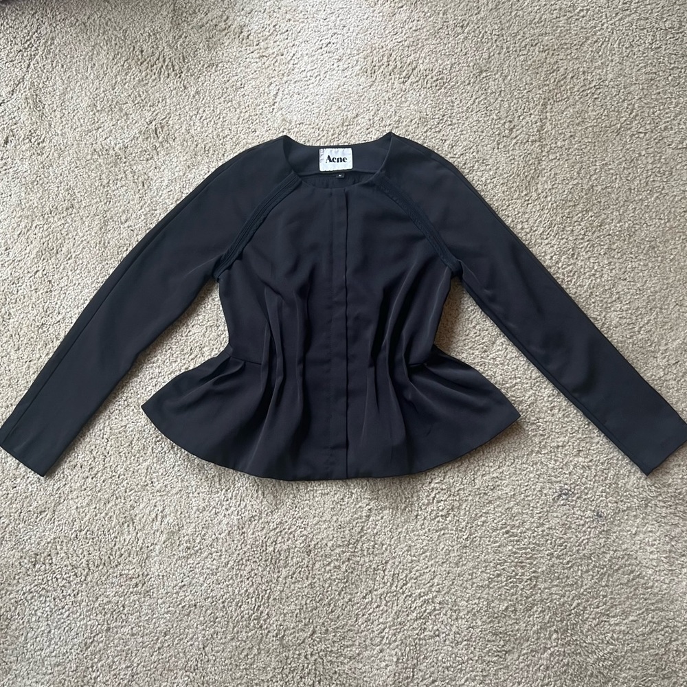 Vintage 90s ACNE (Original Era Label) Black Zip Front Fit/Flare Jacket - Medium